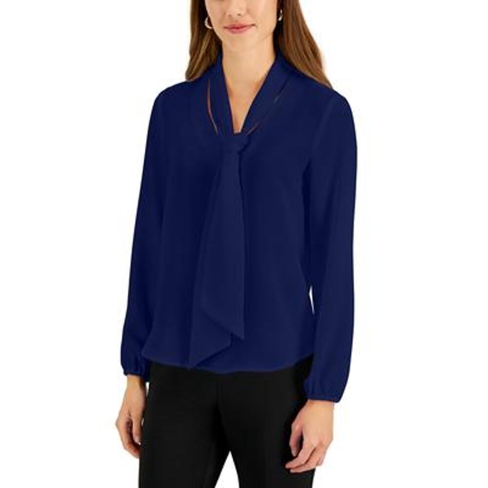 Kasper Womens Petites Work Wear Office Blouse PXL Navy NWT